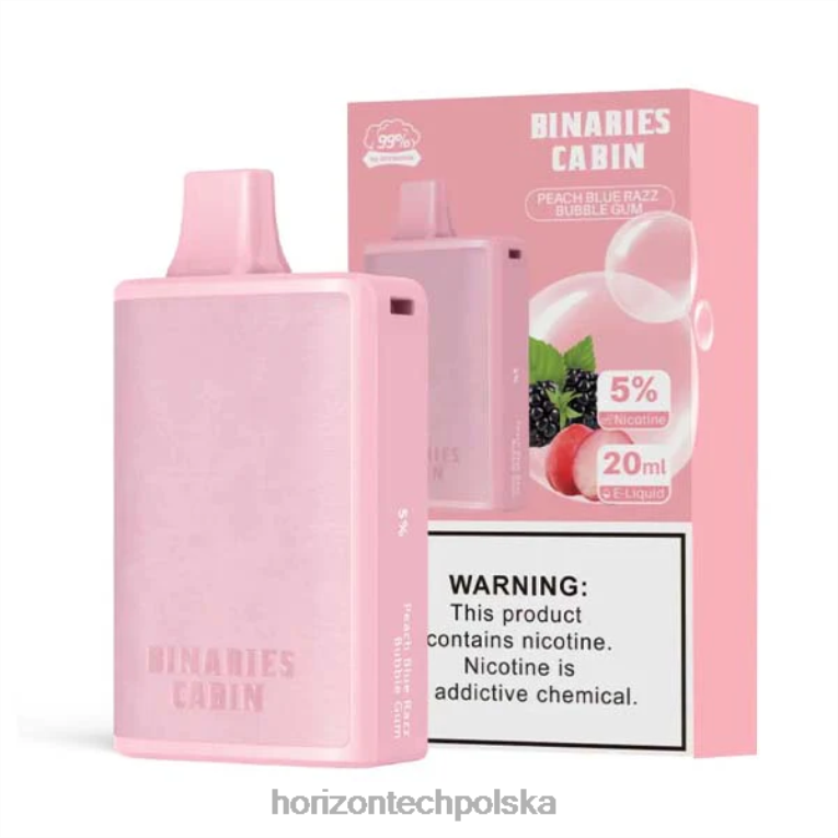 Horizon Tech Vape Tank - HorizonTech Binaries Cabin jednorazowe 20ml NZ86N77 brzoskwiniowo-niebieska guma balonowa Razz