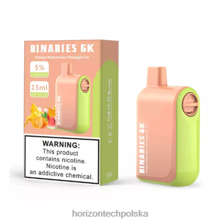 Horizon Tech Vape - HorizonTech Binaries Cabin jednorazowe 15ml NZ86N50 pomarańczowy arbuz, ananas, lód
